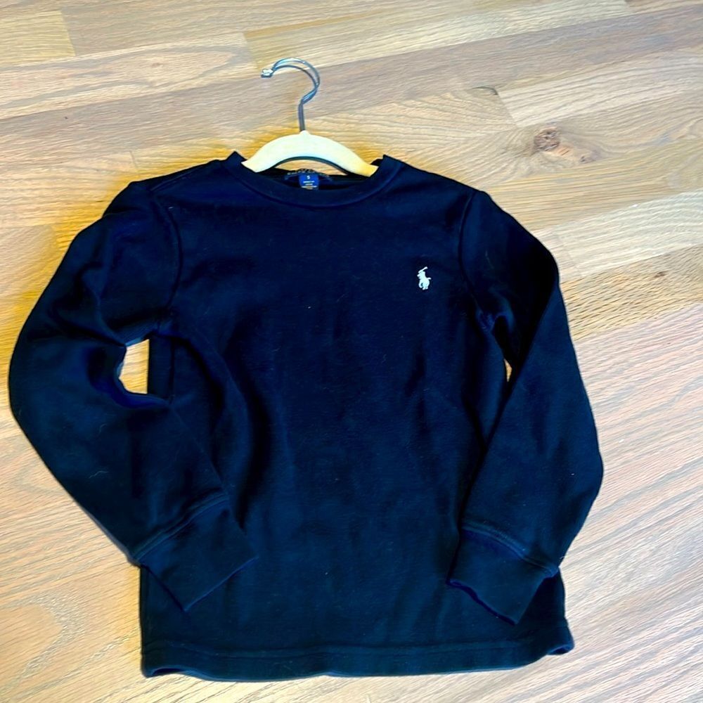 Boys Black Ribbed Long Sleeve Cotton Polo Shirt Size 5